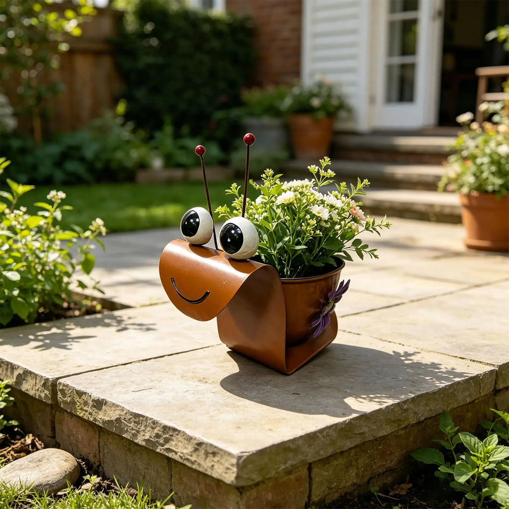 Snail Planter Cute Metal Home Decor Rustic Whimsical Planters