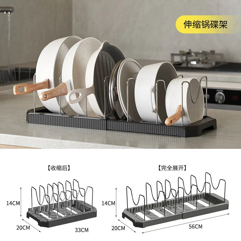 Expandable Kitchen Cabinet Pot Organizer Adjustable Divider Rack