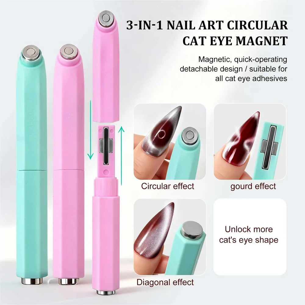 Ring Shaped Cat Magnetic Stick for 3D Circular Diagonal Effect Nails High Magnet Cat Gel Polish 3-in-1 Nail Art Manicure Tools Zpaxo