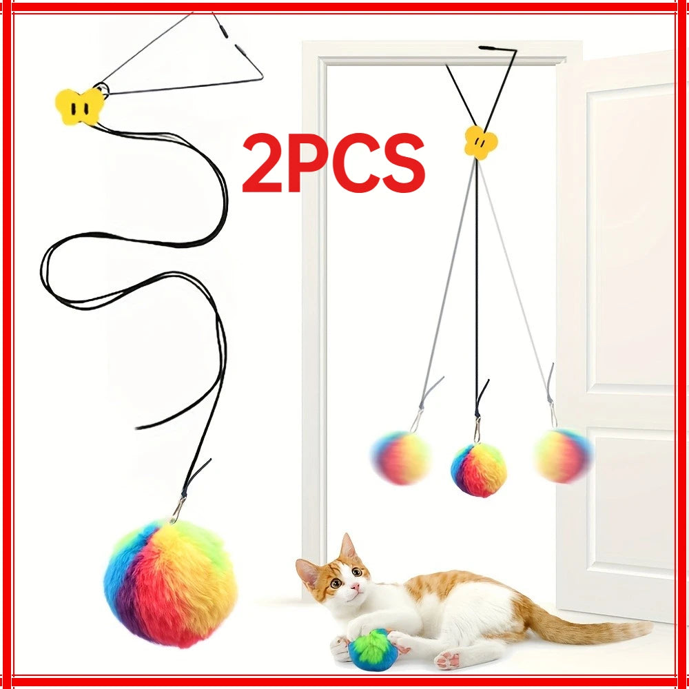 Interactive Cat Teaser Toy Adjustable Hanging Door Swing with Colorful Worms Plush for Indoor Cats Interactive Kitten Play Zpaxo