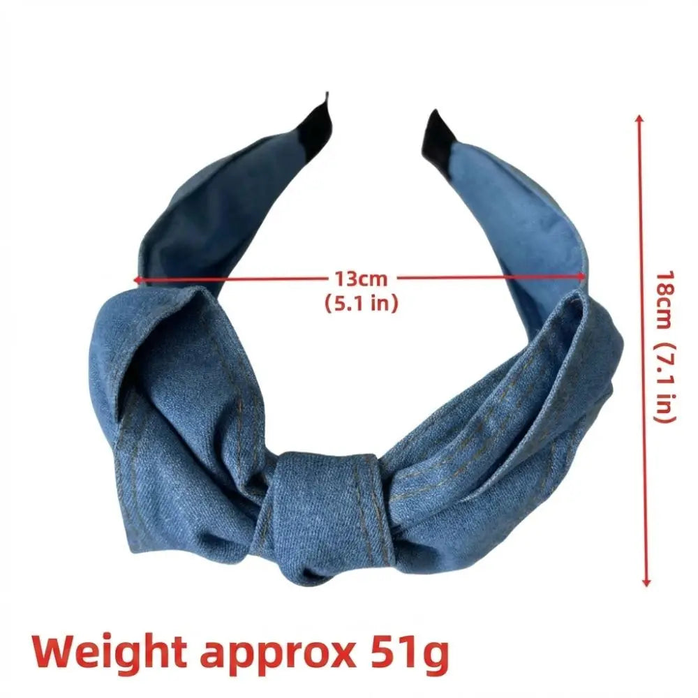 Light Luxury Denim Knotted Headband Anti-Slip Ins Bow Hairband Simple Wide-Brimmed Hair Hoop Women's Hair Accessories Zpaxo