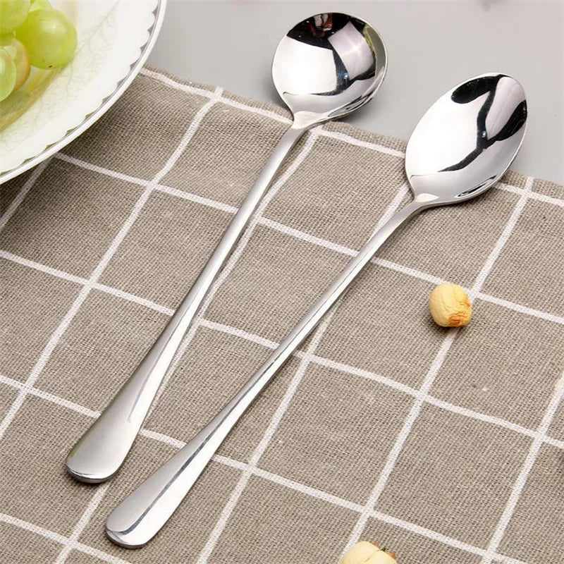 Durable Long Handled Stainless Steel Coffee Spoon Ice Cream Dessert