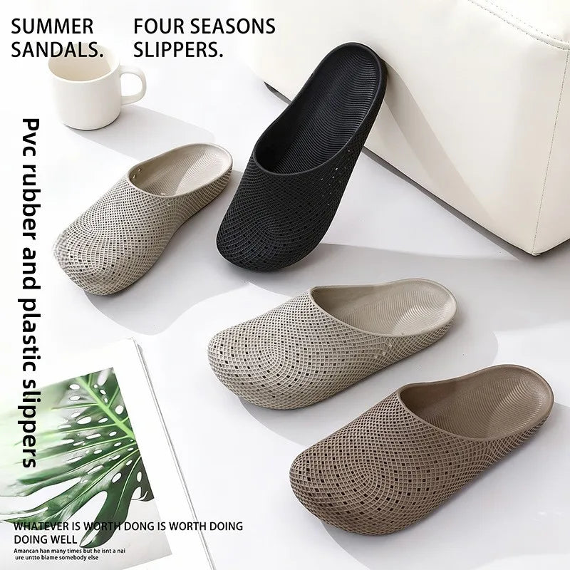 Men's Summer Kitchen Shoes Breathable Mesh Slip-on Half-toe Clogs
