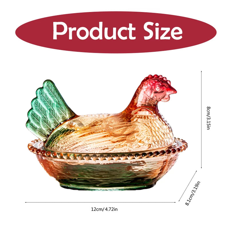 Hen-on-Nest Glass Candy Dish with Lid | Retro Chicken Bowl