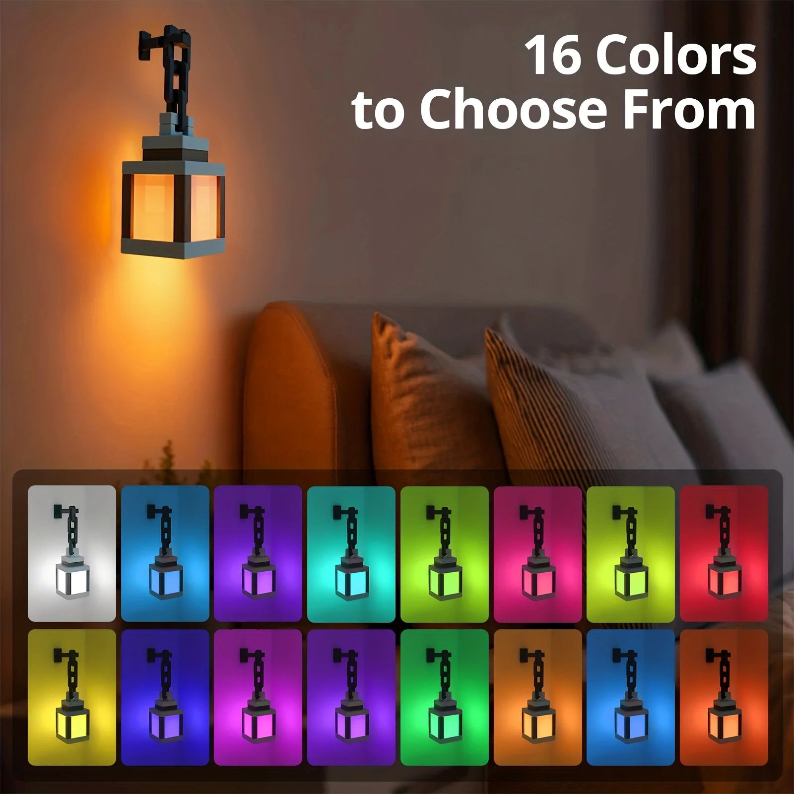 Pixel Lantern Night Light – 16 Color LED Mood Light & Remote