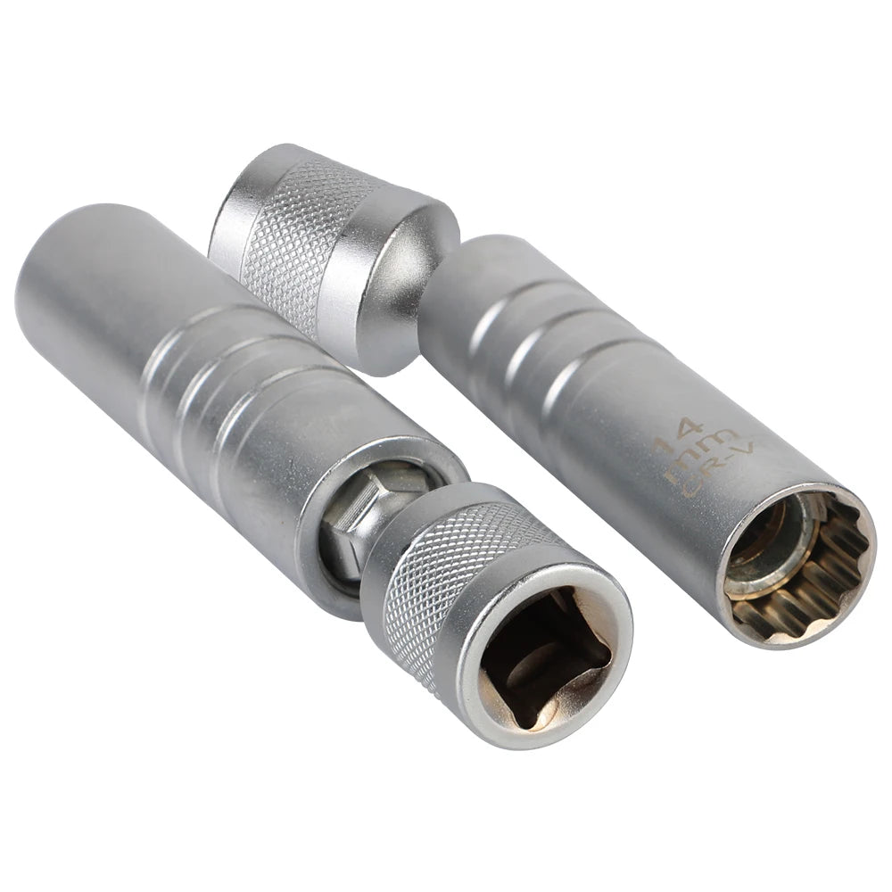 14mm 16mm With Magnetic Thin Wall Universal Joint Spark Plug Socket 12 Angle Flexible Socket Wrench Car Repair Tool Zpaxo