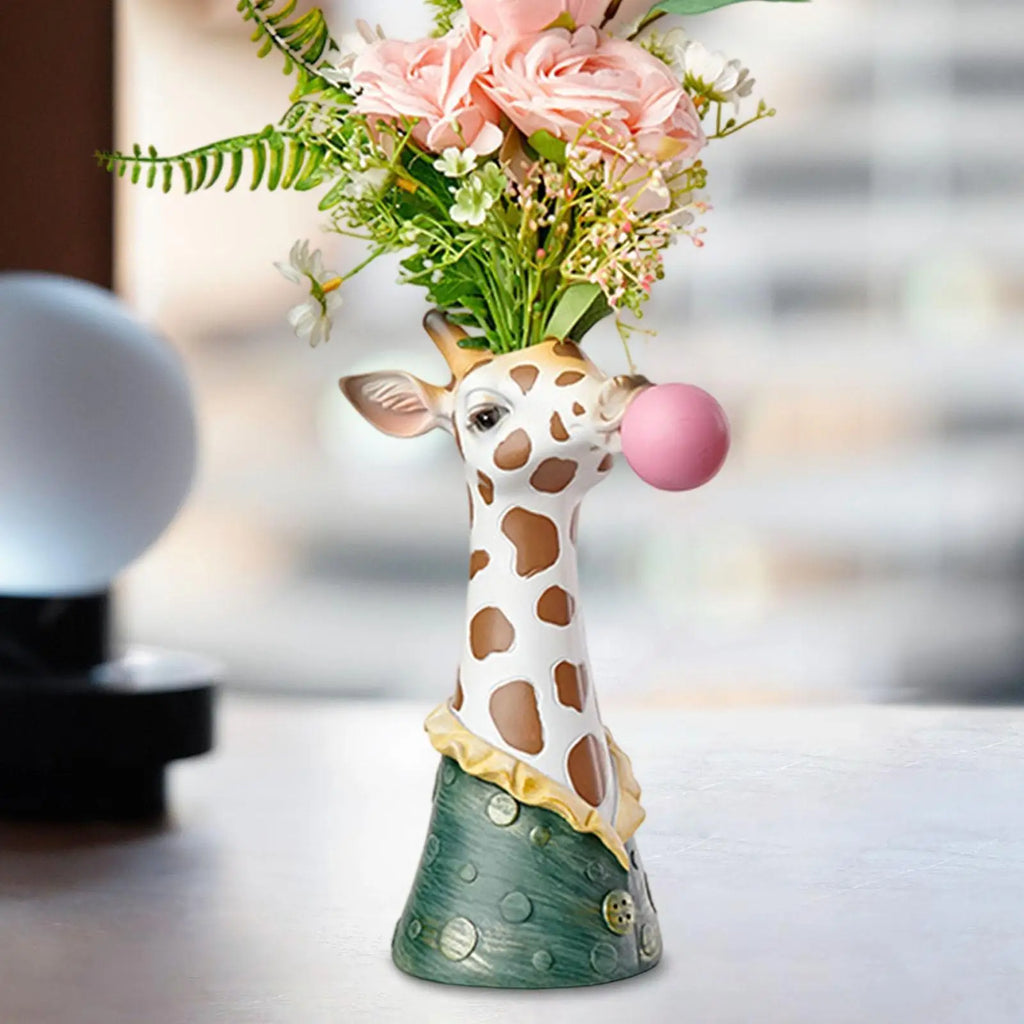 Giraffe Blowing Bubbles Resin Vase – Creative Animal Art Decor Decorative Resin Vase Zpaxo