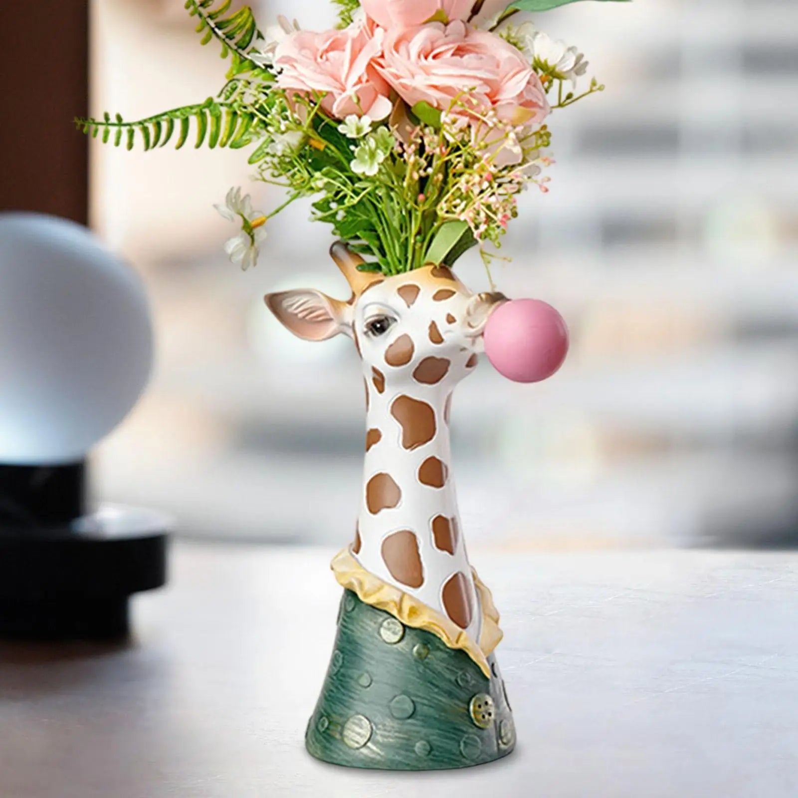 Giraffe Blowing Bubbles Resin Vase – Creative Animal Art Decor Decorative Resin Vase Zpaxo