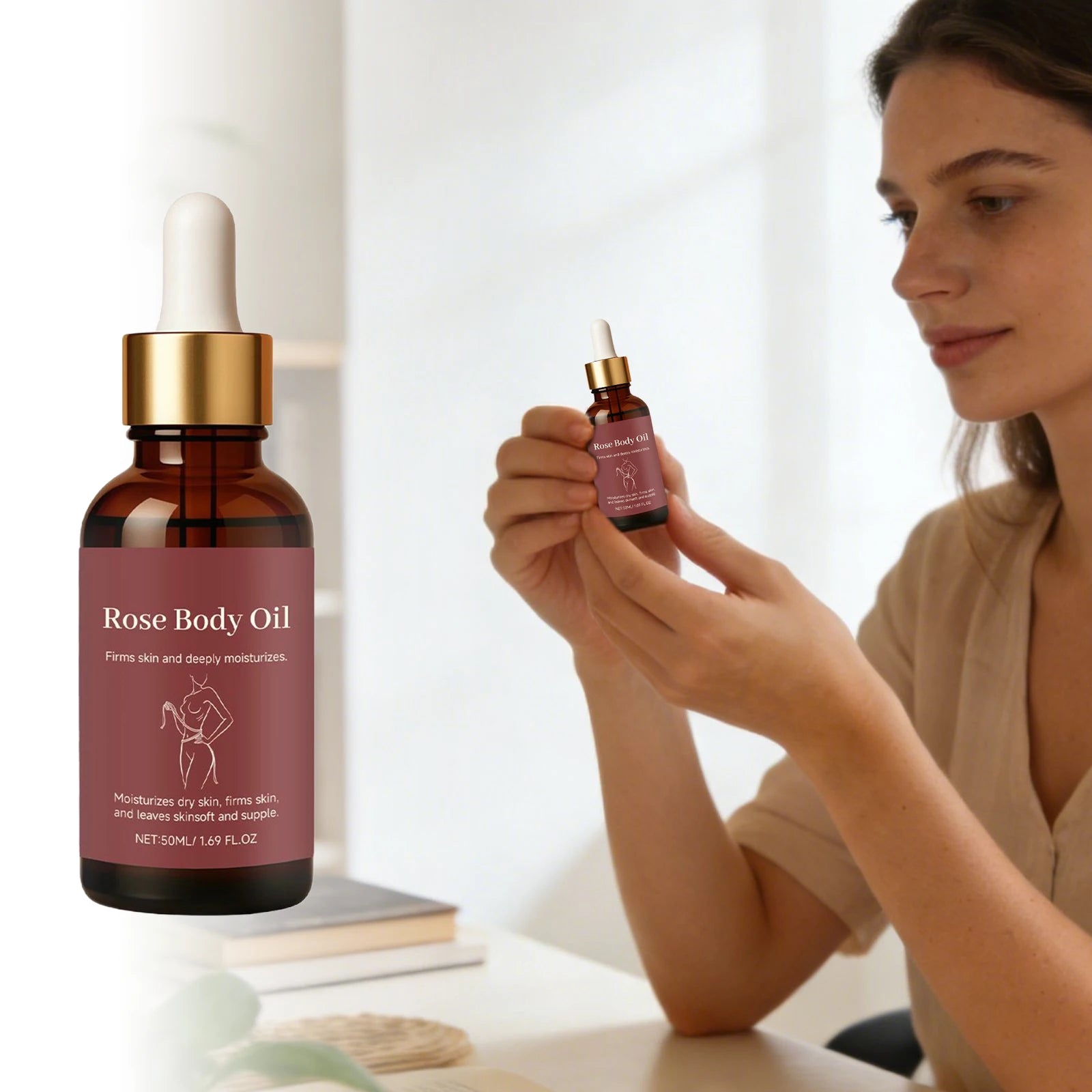 Rose Body Essential Oil Serum – Nourishing & Moisturizing 50ml Body Oil Serum Zpaxo