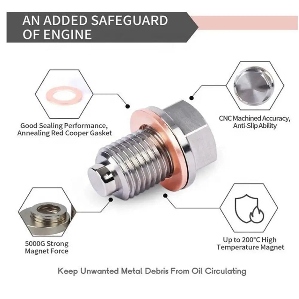 M12 M14 M16 M18 M20 Magnetic Oil Drain Plug Stainless Steel Magnetic Sump Drain Nut Bolt Copper Gasket 5Pcs Copper Gasket Zpaxo