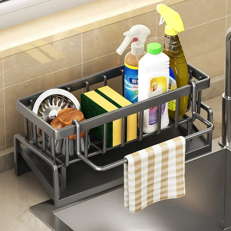 Space Saving Kitchen Sink Dish Rack Sponge Holder Water Drain Basket
