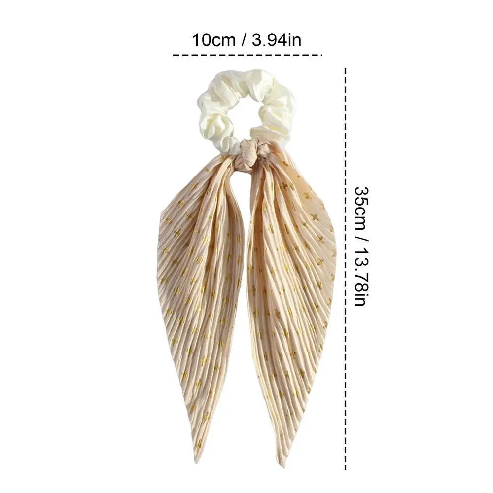 1PC Flower Print Bow Satin Long Ribbon Ponytail Scarf Tie Scrunchies Women Girls Elastic Bands French Headdres Hair Accessories Zpaxo Beige