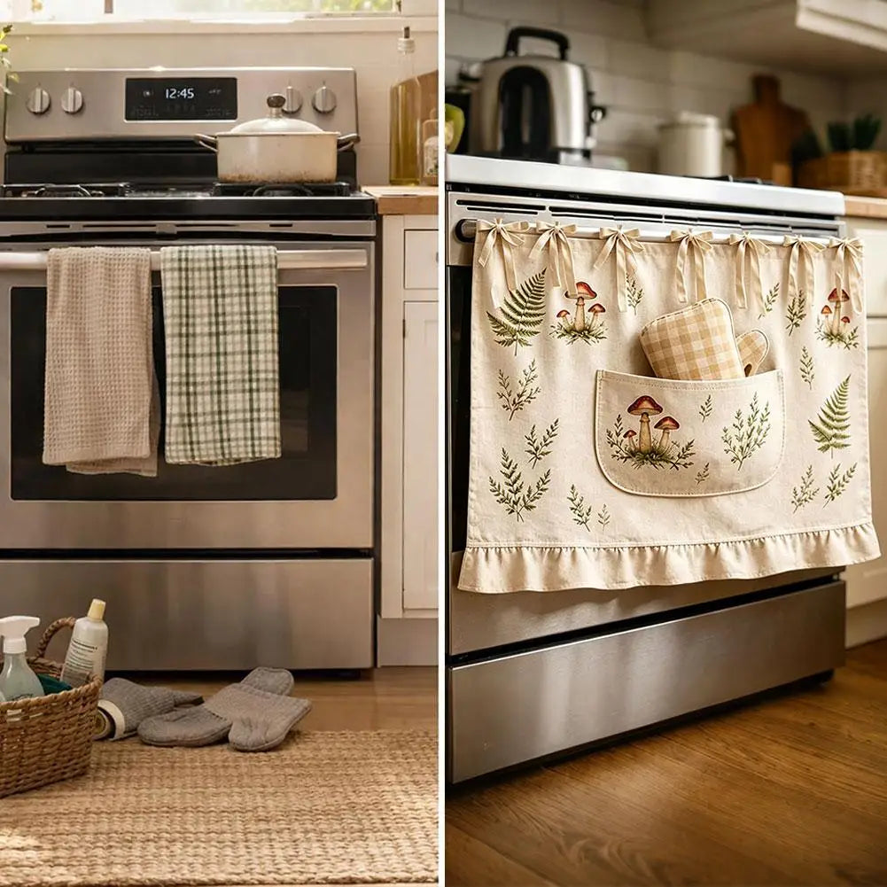 Door Kitchen Dishwasher Handmade Oven Skirt Curtain for Hidden Curtain Tie Top Heat Resistant for Stove Kitchen Decor Zpaxo