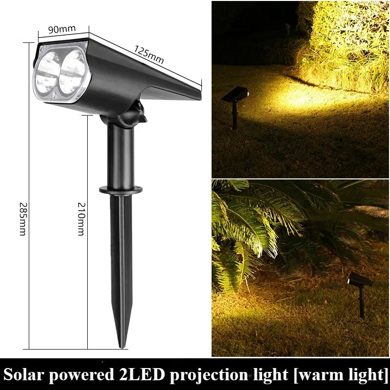 2 LED Solar Spotlights Outdoor IP65 Waterproof Brightness Adjustable Spot Light Garden Backyard Driveway Patio Decor Lamp Zpaxo 2LED warm light 1PC