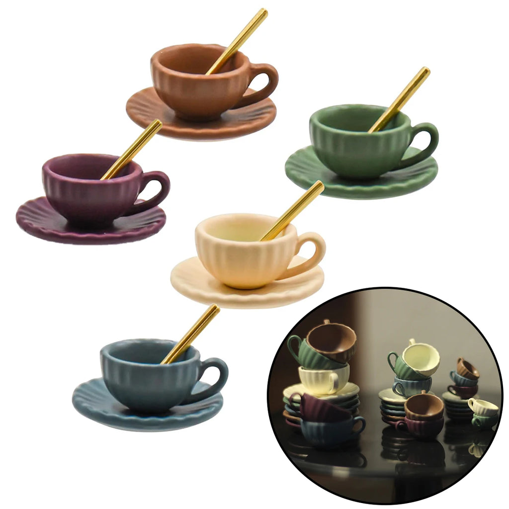 Miniature Coffee Set – Cup, Saucer & Spoon | 1:12 Dollhouse