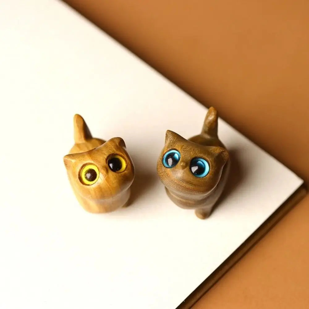 Car Dashboard Figurine Sandalwood Cat Desktop Kawaii Mini Animal Zpaxo