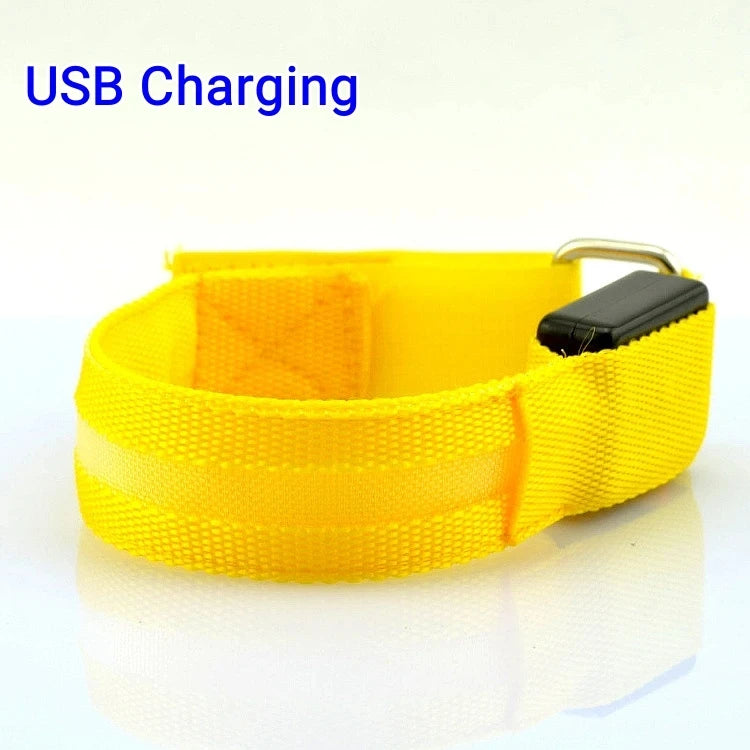 Outdoor Sports Armband LED Light Night Running Safety Belt USB Rechargeable Arm Leg Warning Wristband Cycling Bike Bicycle Light Zpaxo Yellow