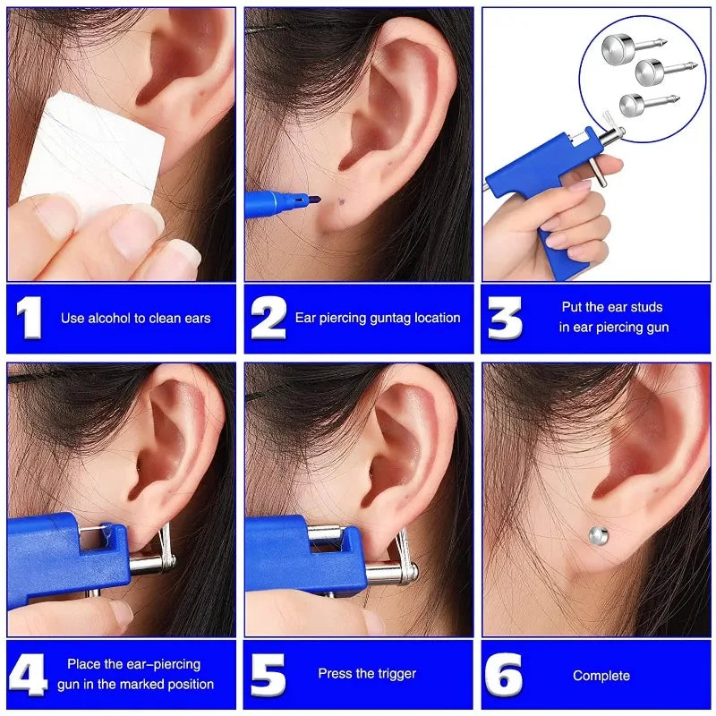 Professional Ear Piercing Gun Tool Set Professional Ear Piercing Gun Tool Set 98pcs Ear Studs Steel Ear Nose Navel Body Piercing Zpaxo