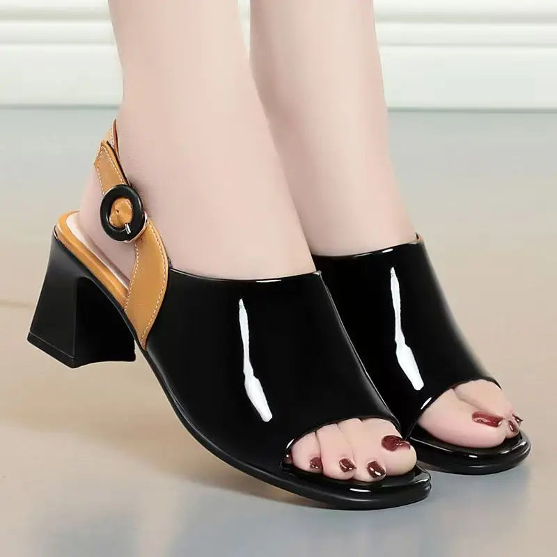 Women's Fish Mouth Peep Toe Summer Block Heel Soft Sole Sandals Women Zpaxo black 41
