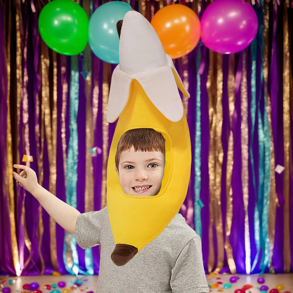 Banana Hat Costume Cute Plush Funny Novelty Yellow Tropical Cosplay