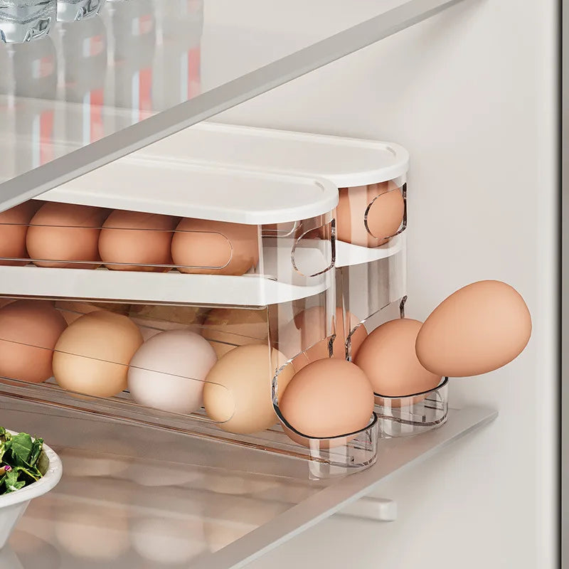 Auto-Rotating Clear Egg Holder | 2-Layer Fridge Organizer, Freshness PET/PP Storage | Space-Saving Kitchen Essentials Zpaxo
