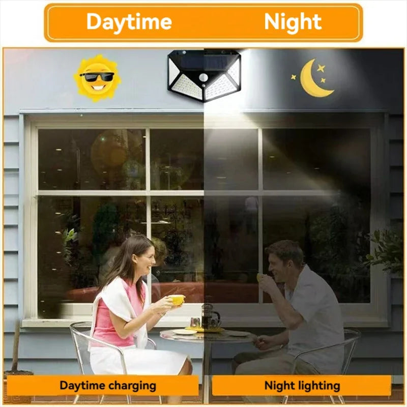 100 LED Solar Wall Light PIR Motion Sensor – Outdoor Garden Lamp