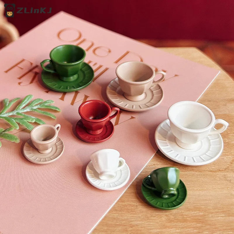▶Miniature Afternoon Tea Scene Decoration Doll Accessories Toys Dollhouse French Mini Coffee Cup And Saucer Kit Zpaxo