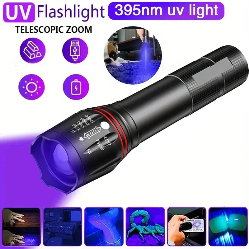 395nm UV LED Flashlight – Rechargeable Zoomable UV Torch