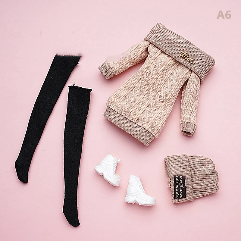 ▶1Set 30cm Doll's Clothes Suit Dress Up Accessories Sweater Hat Stockings Suit Girl Play House Toy Zpaxo A6