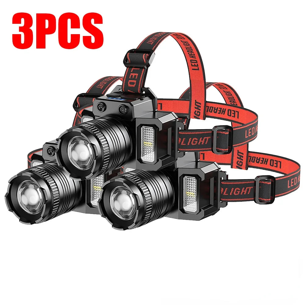 LED Induction Headlamp USB Rechargeable Zoomable Head Torch