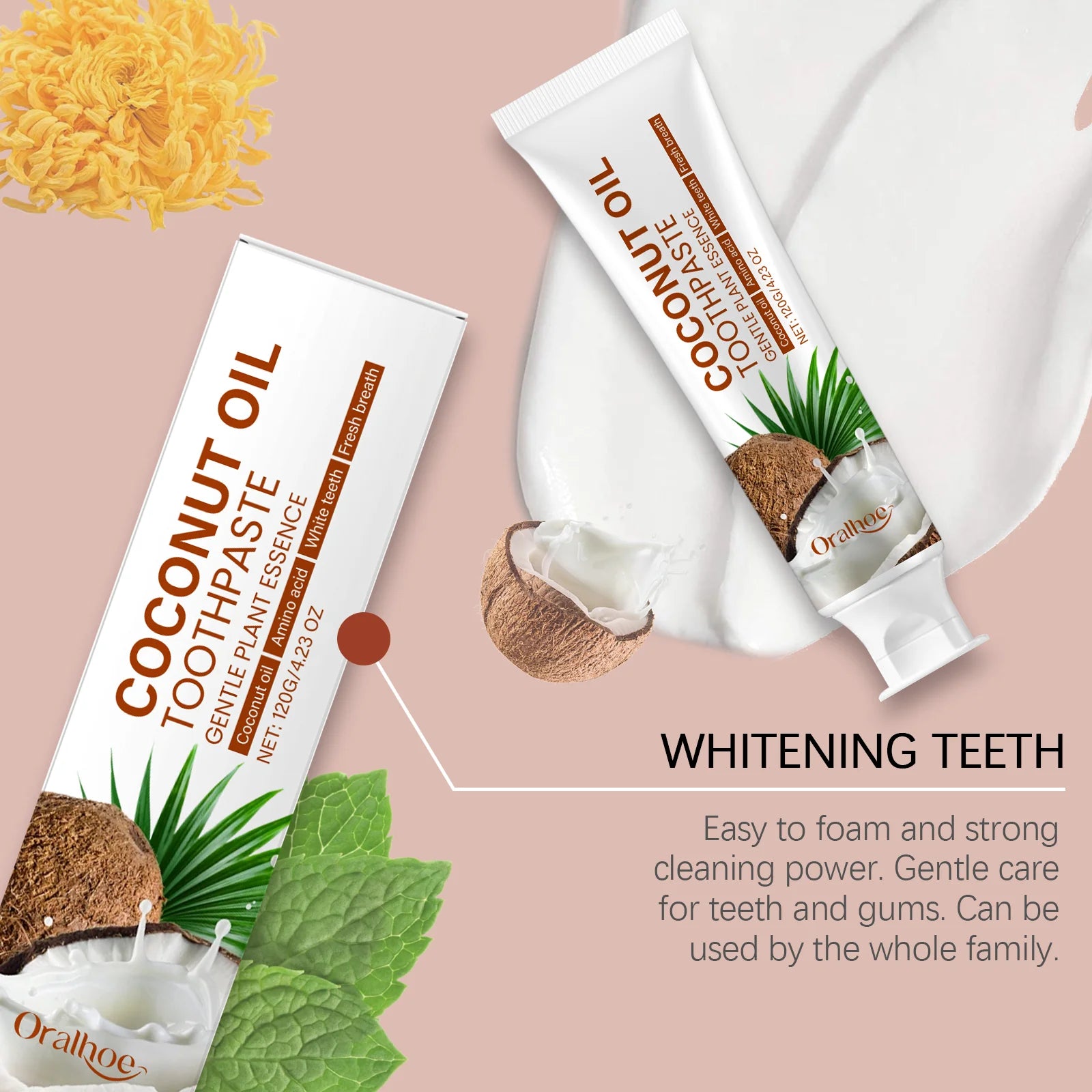 Coconut Oil Toothpaste Teeth Whitening Remove Tartar Cleansing Smoke Tea Stains Fresh Oral Breath Dental Corrector Brighten Care Zpaxo