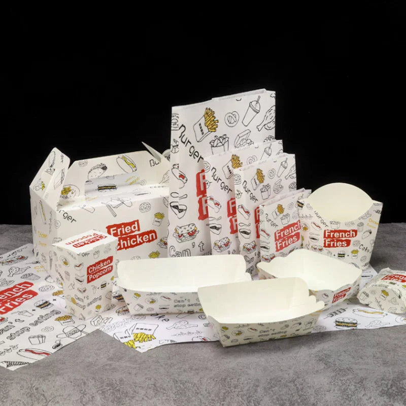 50/100Pcs Disposable French Fries Box Food Fried Chicken Packaging Box Party Supplies Food For Kids Birthday Tray Zpaxo