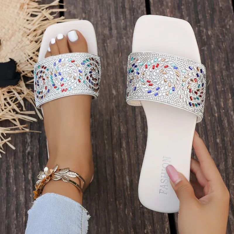 Slippers Women Shiny Rhinestone Outdoor Beach Open Toe Female Casual Zpaxo