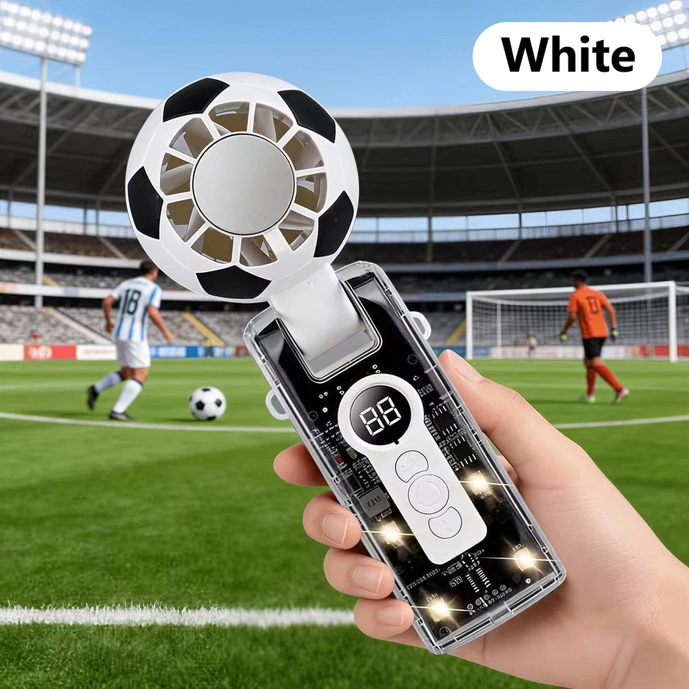 Handheld Portable Turbo Fan with Ice Cooling LED Display Football-inspired Transparent Mecha-style 3600mAh Rechargeable Mini Fan Zpaxo WHITE