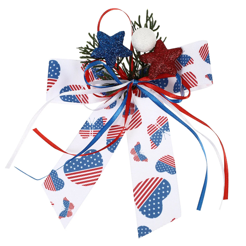 Lovely American Flag Bow Patriotic Decor for July 4Th Independence Day Memorial Day Party Home Decoration Wreath Bow Photo Prop Zpaxo