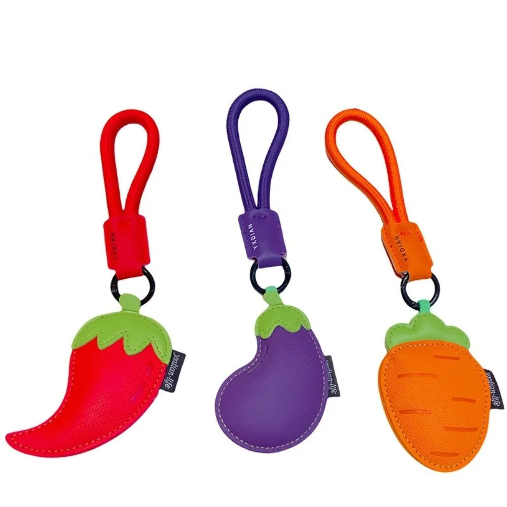 Kawaii Cartoon Vegetable Keychain Eggplant Carrot PU Leather Bag Pendant Braided Rope Birthday Gifts Car Keyring Girl/Boy Zpaxo