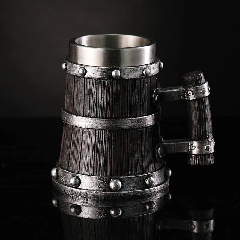 Creative Large Capacity Bar Mug Vintage Wooden Barrel Beer Cup Water Cup Personalized Imitation Wood Stainless Steel Cup Gift Zpaxo 119 WoodenBucketCut 600ml
