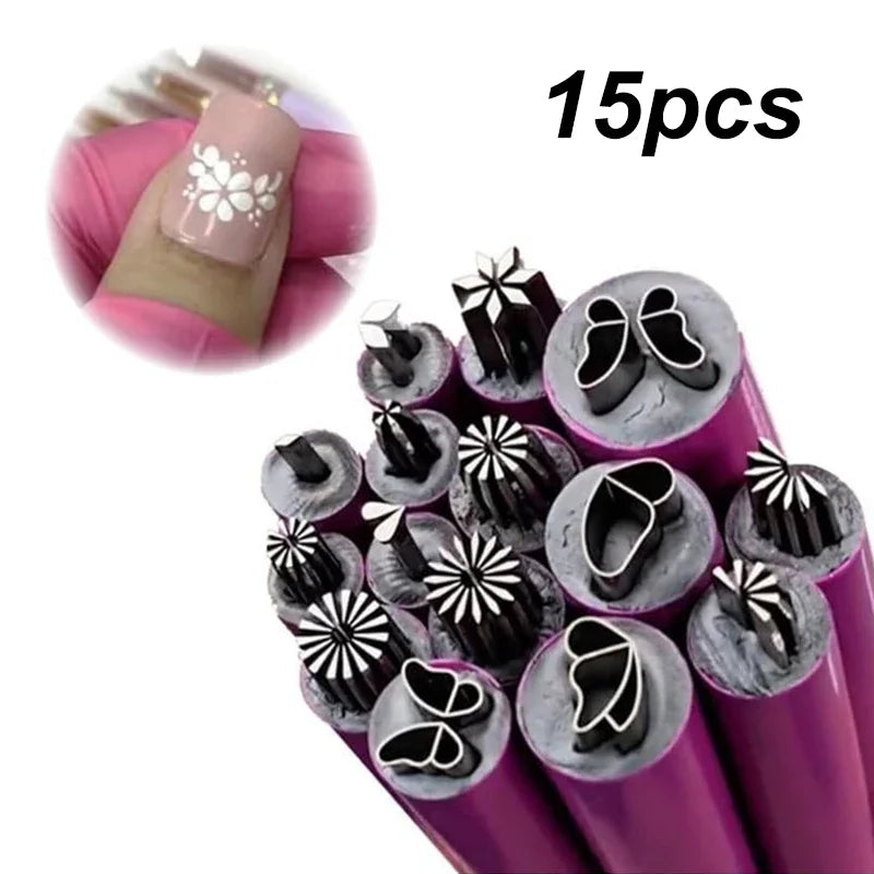 Nail Art Stamp Pen Set Quick-Drying Nail Graffiti Pen Flower Butterfly Patterns Nail Engraving Pencil DIY Nails Art Design Tool Zpaxo A-15pcs