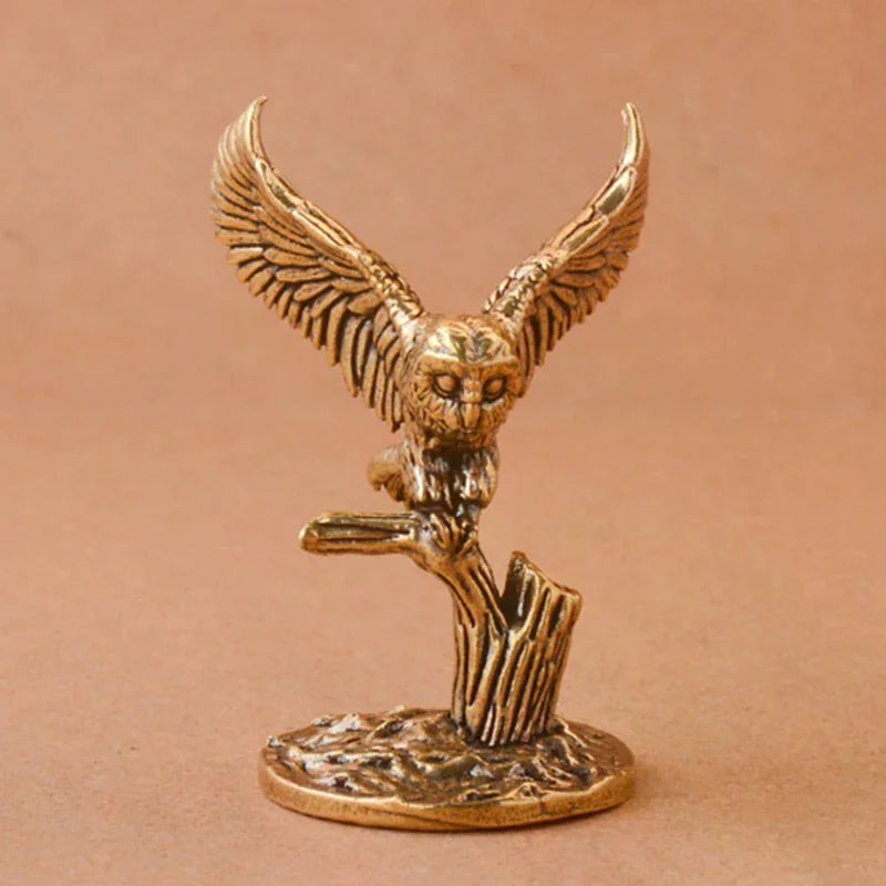 Retro Copper Animal Tea Pet Desktop Ornament Decor Crafts Animal Figurines Antique Solid Brass Owl Miniature Figurines Zpaxo
