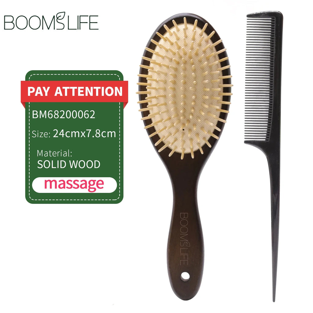BOOMSLIFE Custom Wood Hair Brush Women Airbag Detangling Head Scalp Massage Brush Wood Comb For Hair Care Brosse Cheveux Femme Zpaxo 2pc brush China Mainland