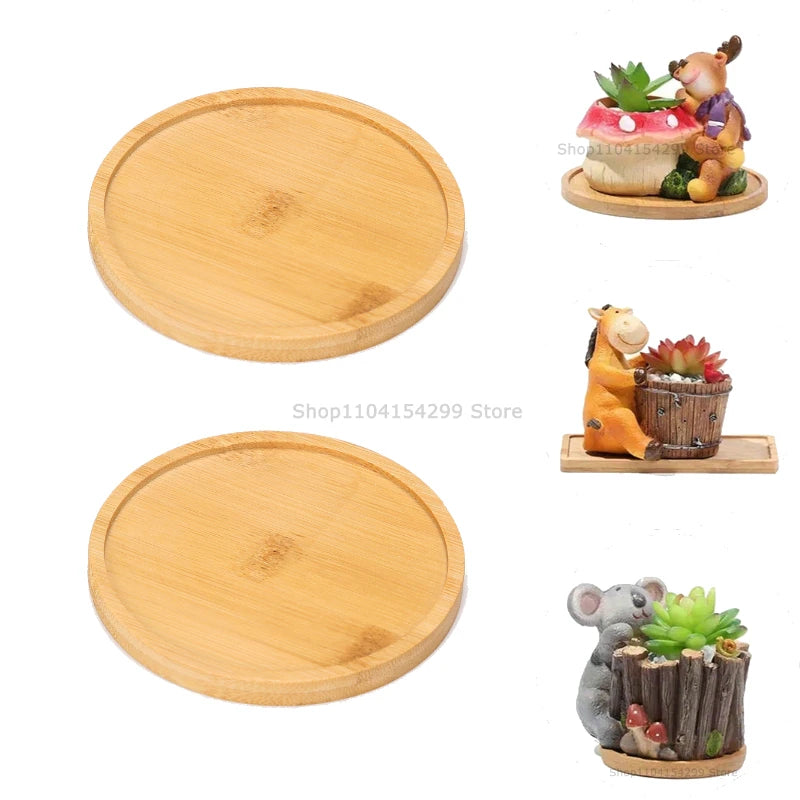 Flower Pot Trays Dish for Plant Vase Bamboo Tray Wooden Bottle Tray Bathroom Shampoo Shower Gel Organizer Jewelry Storage Tray Zpaxo Round-2pcs