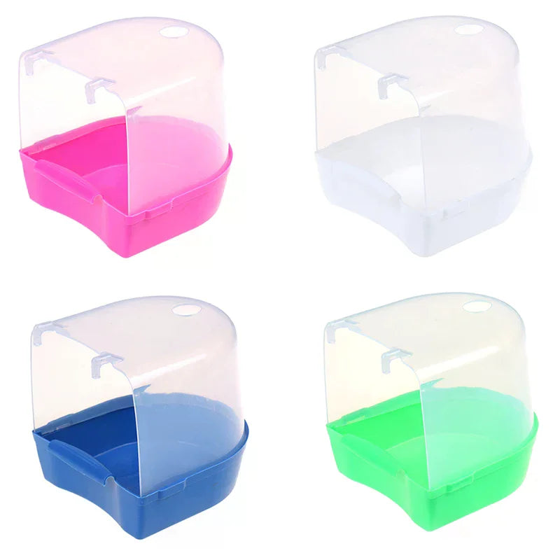 Plastic Bird Water Bath Box Bathtub Parrot Parakeet Hanging Bowl Zpaxo