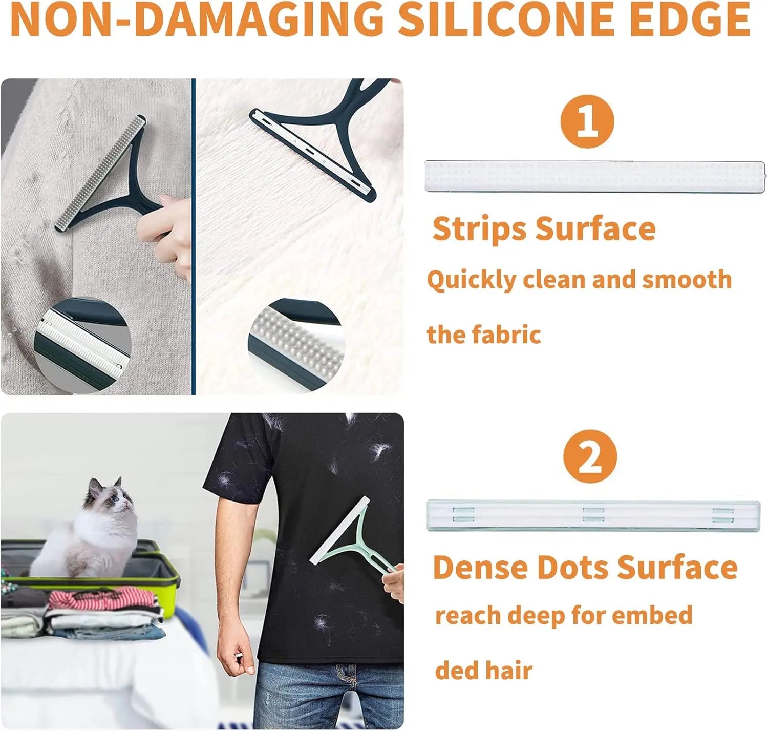 2-in-1 Pet Hair Remover Scraper & Brush – No Refills Needed