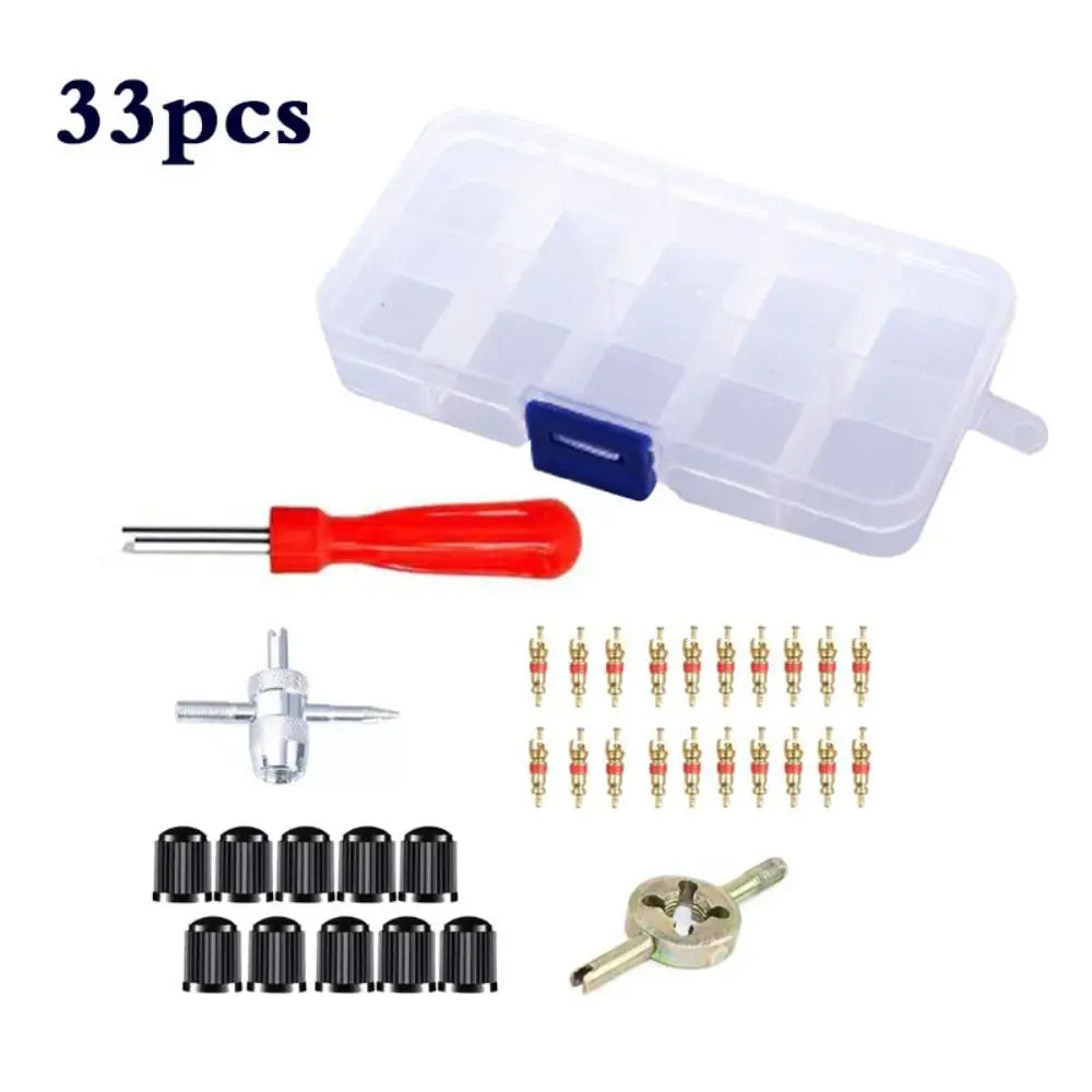 33Pcs Multi Function Tire Valve Stem Installer Tool Set Rust-proof Sturdy Valve Stem Core Remover Tool Universal Metal Zpaxo