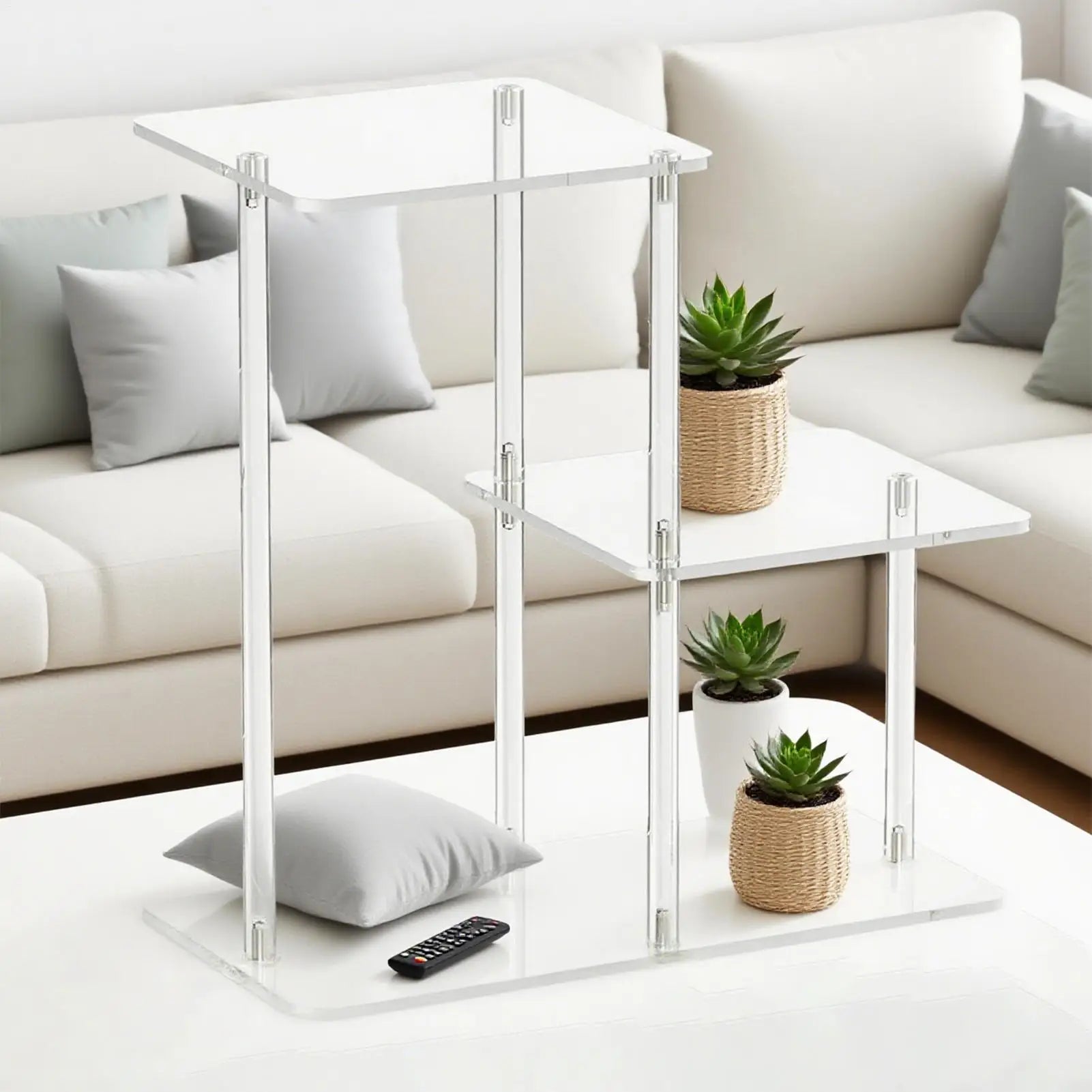 Acrylic End Table 3 Tier Clear Side Nightstand Transparent Furniture