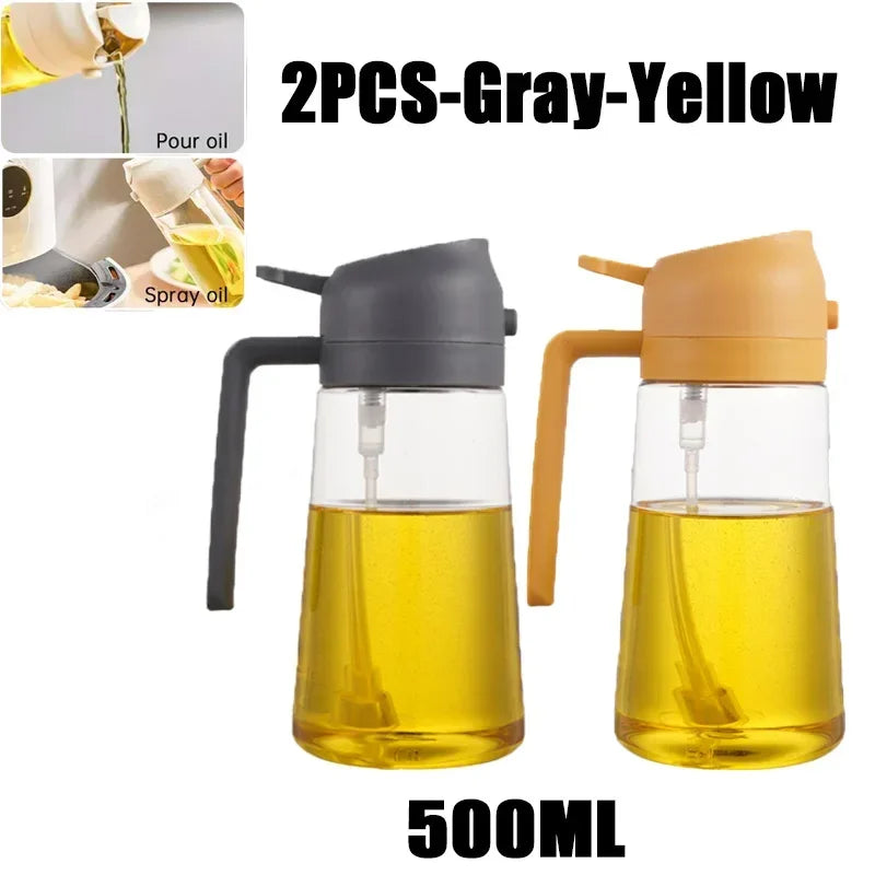 Oil Spray Pot 2-in-1 Plastic Household Kitchen Oil Bottle Nebulizing Mist Filling Cooking Oil Spray Pot Dual Use Camping Zpaxo 2PCS-Grey Yellow