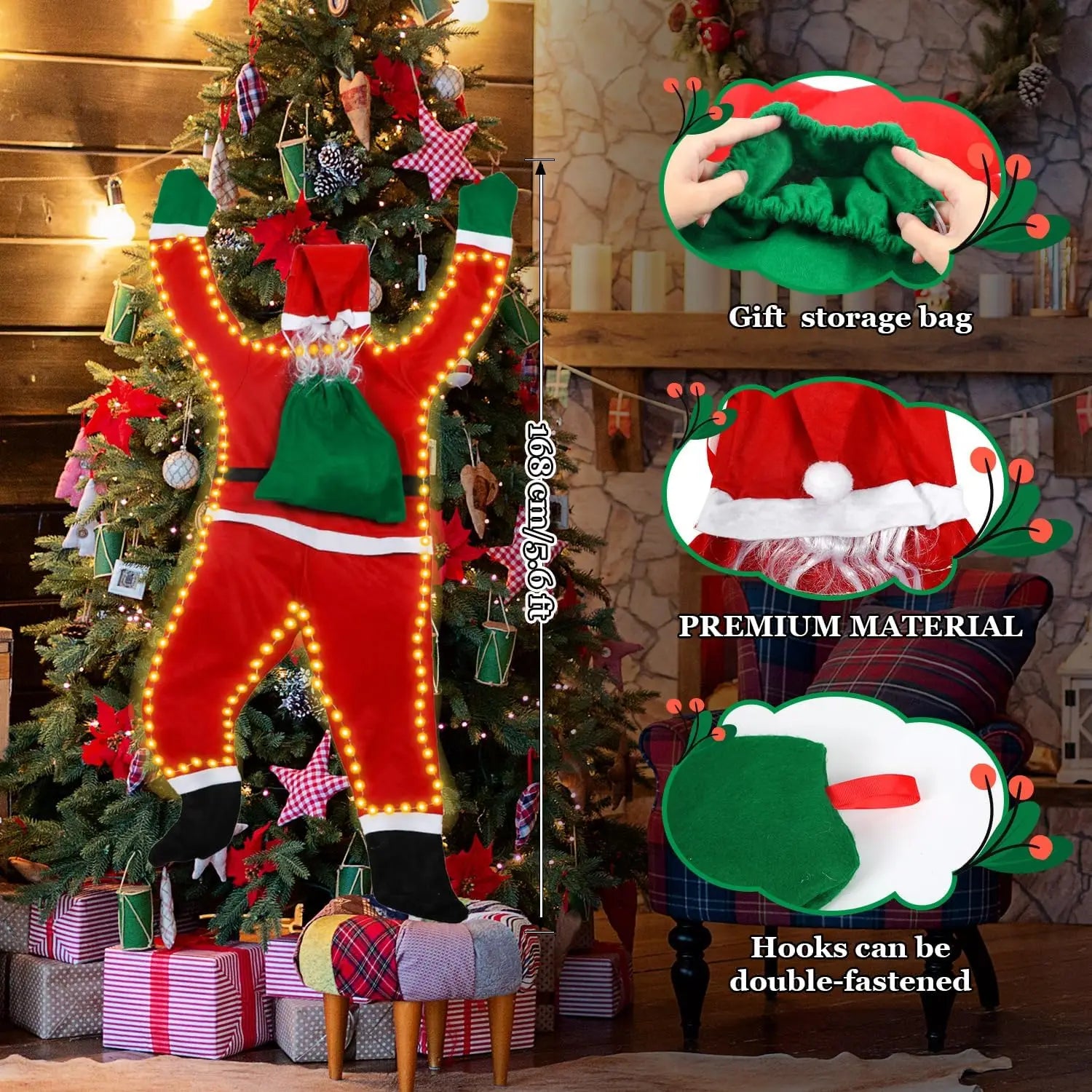 Hanging Santa Claus Outdoor Christmas Decorations Life Climbing Solar