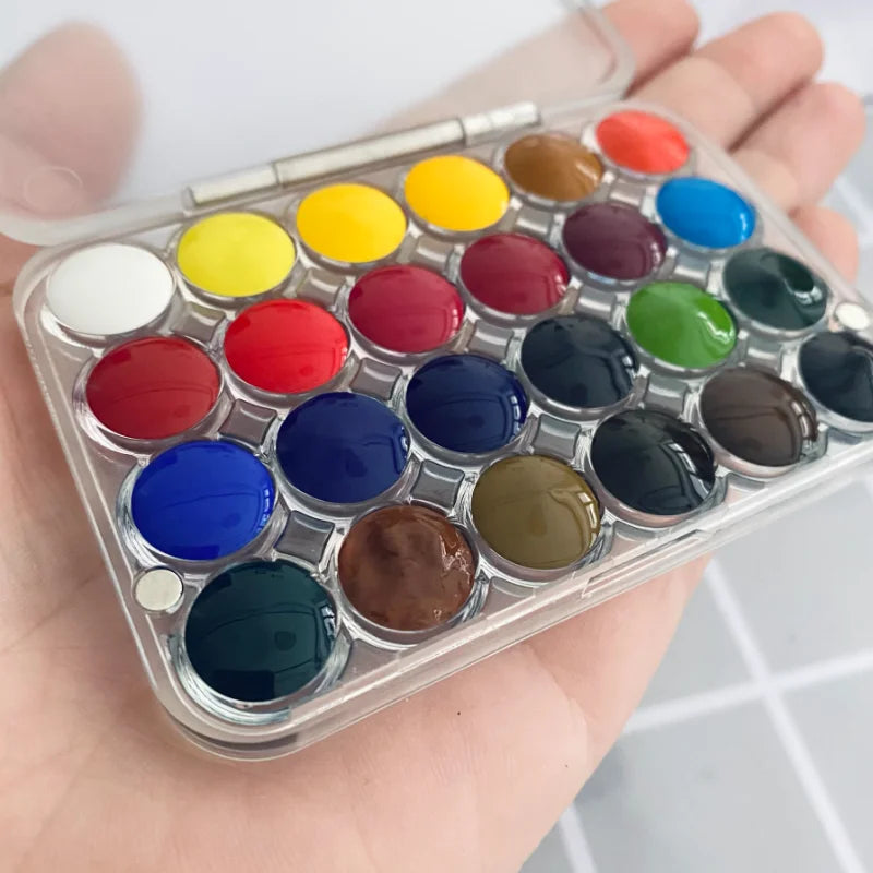 Portable Mini Watercolor Paint Box 24 Grid Magnetic Transparent
