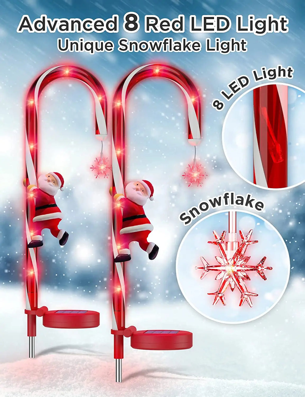 Solar Light Candy Cane Lamp Snowflower Santa Claus Outdoor Waterproof Zpaxo