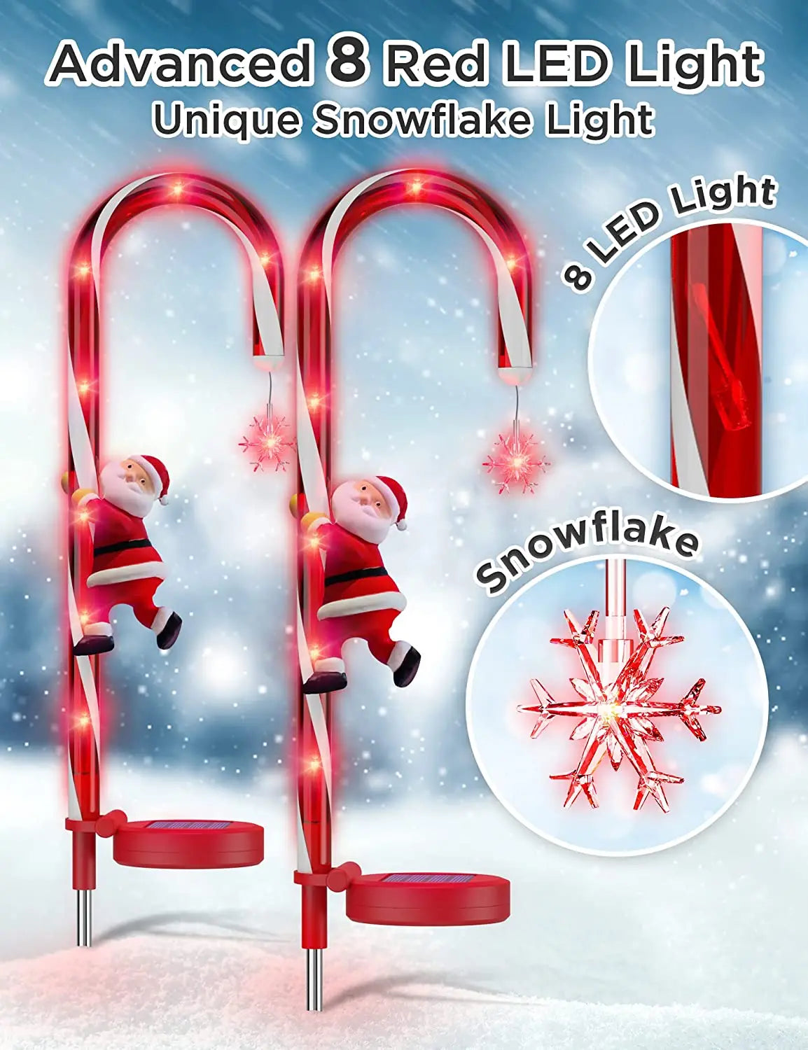 Solar Light Candy Cane Lamp Snowflower Santa Claus Outdoor Waterproof Zpaxo